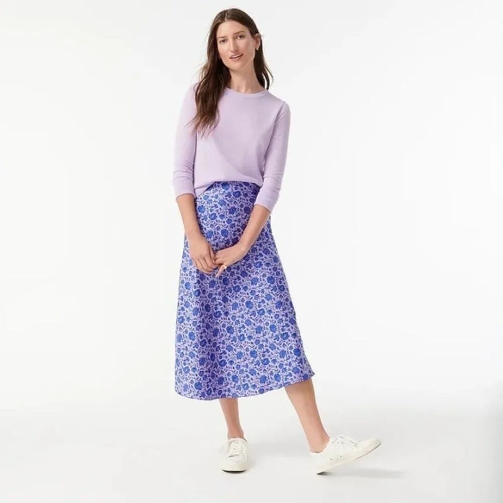 J Crew Pull On Satin Midi Slip Skirt Rose Vine Size Small 90's Inspired
